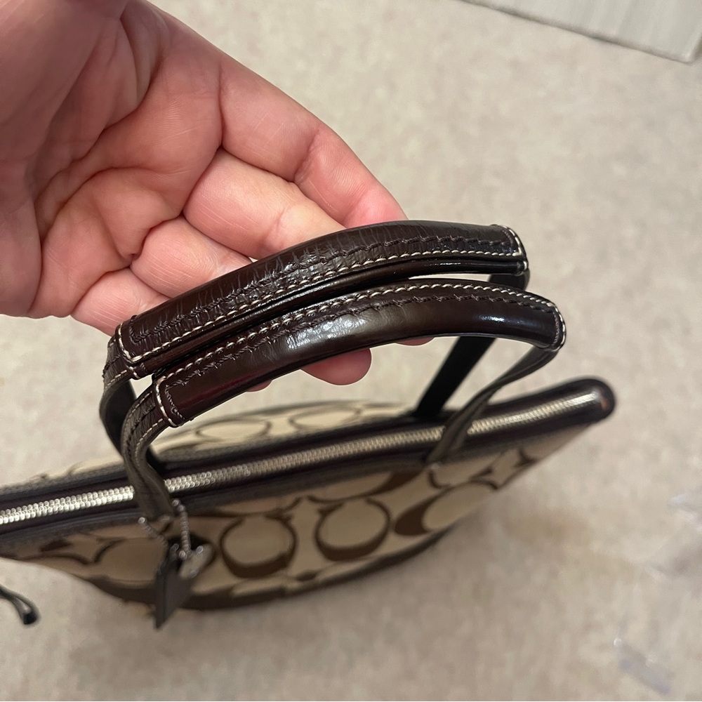 Coach Tan Signature Canvas Brown Strip and Trim Zip Tote Style F13548 Y2K 2000s - Picture 7 of 17